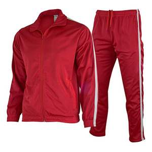 Conjunto Deportivo Rojo para Hombre, Manga Larga, Cuello Alto, Cierre de Cremallera Frontal, Color Sólido, Estilo Deportivo con Bolsillos Laterales, Ropa de Otoño - Product Image 3
