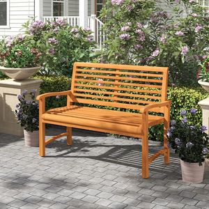 Panca da Esterno con Schienale a Doghe in Legno Massello e Telaio in Metallo per Patio, Scuola, Ospedale - Product Image 3