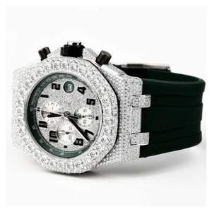 Reloj de Lujo de 41 mm con Correa de Goma Verde, Reloj con Diamantes Moissanite, Reloj con Engaste de Pavé Premium - Product Image 1