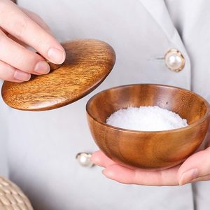 Wooden <b>Rice</b> Bowl with Lid 3.14 Inch Acacia Seasoning Bowl Food <b>Container</b> for Kids and Adults Safe Practical Kitchen Dining - Product Image 3