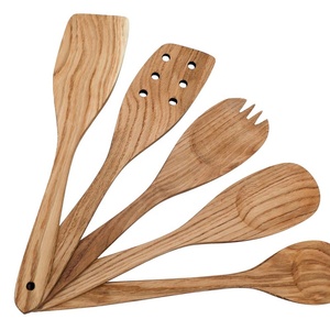 Juego de utensilios de madera de mango natural para restaurantes, juego de utensilios esenciales de madera, espátula, herramientas de cocina, espumadera de malla de madera - Product Image 3