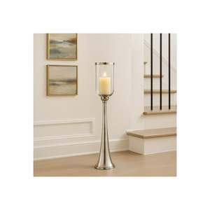 Modern <b>Candlestick</b> Holder with Frosted Glass Cylinder 34 Inch <b>Tall</b> Home Decoration Durable Metal Stand - Product Image 3