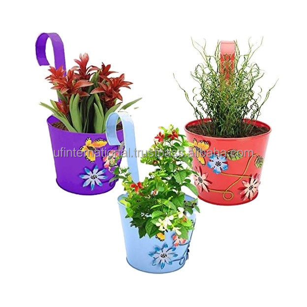 YCXXKJ Confezione da 4 fioriere da appendere in metallo per piante da esterno, vasi da 28 cm, fioriere da finestra in stile campagna, con ganci staccabili, per decorazione balcone