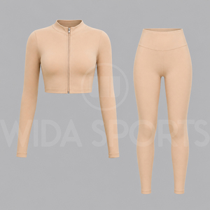 Ladies Activewear Set Long Sleeve Workout <b>Crop</b> <b>Top</b> High Waist Leggings Stretch Lightweight Solid Front Gym Fitness Training Yoga - Product Image 5
