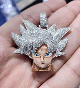 Pendentif enfant Goku en moissanite taille brillant rond, plaqué argent 925, serti clos, bijoux fins hip-hop - Product Image 4