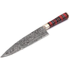 Cuchillo de mano forjado con hoja de acero de Damasco hecho a mano de alta calidad con Funda de cuero para chefs de carne en la cocina - Product Image 1