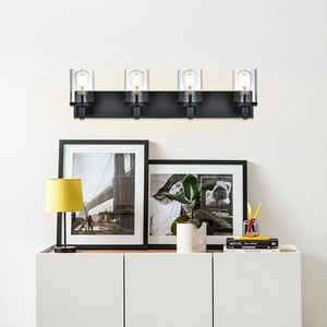 Moderna lampada da parete a 6 luci in stile rustico con finitura nera opaca parasole in vetro trasparente per bagno Vanity soggiorno per illuminazione del corridoio - Product Image 5