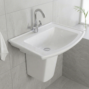 Modern Granite <b>Stone</b> Sink Dual Pressure Indoor Designer Lavabo Half Pedestal Wash Basin Antique Pattern Villa - Product Image 1
