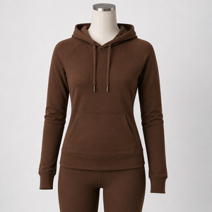 Sweat-shirt à capuche marron pour femme, couleur unie, manches longues, pull tricoté avec poches, vêtements décontractés pour l'automne - Product Image 4