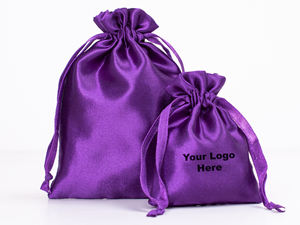 Sustainable Indian Handmade Craftjaipur Small Satin <b>Pouches</b> Silk Screen Printed Customized Logo <b>Drawstring</b> Jewelry Storage - Product Image 1