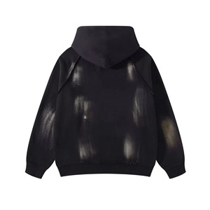 Fournisseur de sweats à capuche streetwear – Hoodie oversize noir délavé, broderie vieillie, strass, effet vintage, délavage à la pierre, MOQ 10 - Product Image 4