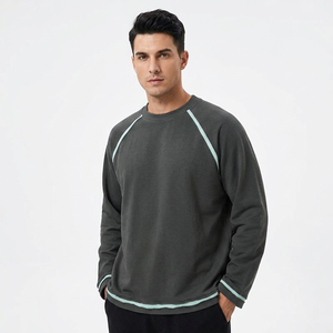 T-shirt décontracté pour homme à manches raglan, coupe classique, col rond, bordure contrastante sur le devant, tricoté, séchage rapide, 100% coton, couleur unie - Product Image 2