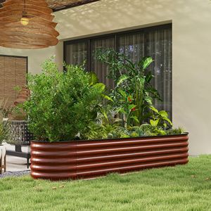 Kit Fai-da-te per Orto Rialzato in Metallo Zincato 2,4m x 0,6m x 0,4m con Bordo di Sicurezza Marrone per Piante da Esterno - Product Image 2