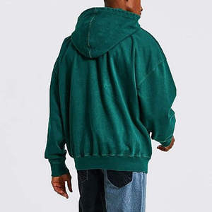 Sweat-shirt à capuche vert pour homme, coupe classique, en polaire, décontracté, pour l'automne, manches classiques, couleur unie, design délavé, poche imprimée - Product Image 2