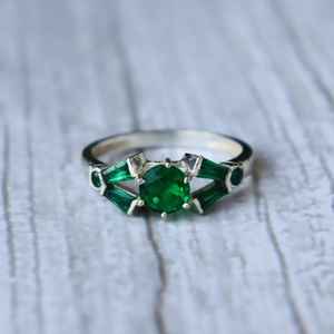 Handmade Art Deco <b>Emerald</b> <b>Ring</b> 925 Sterling <b>Silver</b> May Birthstone Vintage Style Fine Jewelry Gift For Women - Product Image 6