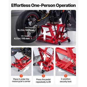 Sollevatore Idraulico Portatile per Moto, Capacità 1500 Libbre, 4 Ruote, Altezza 4.5-15.2 Pollici, Supporto per ATV e Moto - Product Image 3