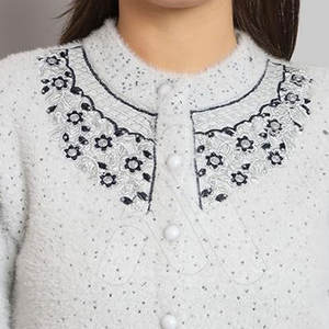 Suéter de Punto para Mujer, 100% Algodón, Bordado, Invierno, Casual, Cálido, Suave, con Botones Cubiertos - Product Image 4