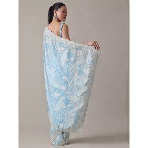 Sari pour femmes à porter en soirée, imprimé numérique avec broderie et travail de codding - Product Image 4