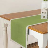 Chemin de table simple en coton et lin avec imprimé feuilles et fleurs, bordure à pompons, style tricoté Wabi-Sabi, décoration d'intérieur personnalisable