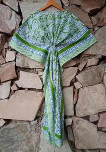 Caftan en coton pour femmes robe Maxi d'été confortable avec impression de bloc de main couverture de plage vêtements de nuit pour vêtements décontractés en Inde - Product Image 6