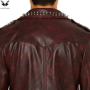 Outer Wear OEM ODM Service Unique Design Comfortable Slim Fit Maroon Rock <b>Star</b> Style Studded Leather <b>Jackets</b> Stand High Quality - Product Image 6