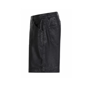 <b>Men's</b> Black PU Coated <b>Leather</b> Bermuda <b>Shorts</b> Mid Waist Casual Style Pockets Breathable Canvas Solid Quick Dry - Product Image 1