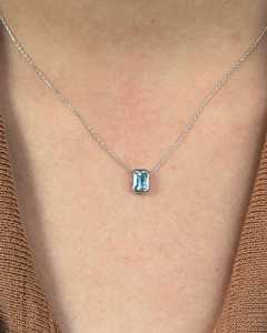 จี้สร้อยคออะความารีน ทองคำแท้ 14k ประดับเพชรทรงเหลี่ยมมรกต เพชรเลี้ยงในห้องปฏิบัติการ ดีไซน์เรียบหรู โซ่แบบเคเบิล เครื่องประดับคุณภาพสูง - Product Image 2