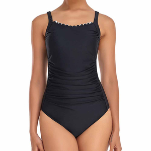 Traje de Baño de Una Pieza para Mujer, Deportivo, Adelgazante, Color Negro, Diseño Paisley, 100% Poliéster - Product Image 1