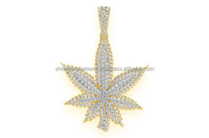 Hot Selling Fine Design for Unisex 925 <b>Solid</b> Silver Yellow <b>Gold</b> Plated Large Two Layer Leaf Lab Grown VVS-VS Diamond <b>Pendant</b> - Product Image 4