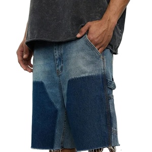 Shorts de Mezclilla Premium para Hombre, Dos Tonos, con Diseño de Parches, Dobladillo Deshilachado, Estilo Urbano - Product Image 5