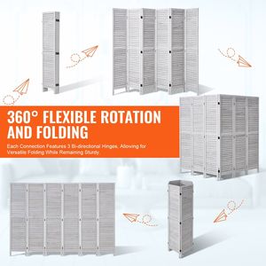 Divisorio per Stanza in Legno a 6 Pannelli, Alto 66,9 Pollici, Portatile, con Lamelle, Schermo Privacy Pieghevole per Arredamento Casa - Product Image 3