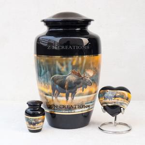 Fabricante de Urnas Funerarias, Urnas Funerarias Personalizadas con Imagen de Ciervo Dorado para Cenizas Humanas, Urna Funeraria de Latón Hecha a Mano - Product Image 1