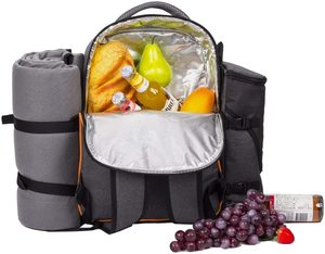 Gray 4 Person Insulated Picnic Backpack Cooler Bag Polyester Outdoor <b>Lunch</b> Rug and Utensil <b>Set</b> - Product Image 5