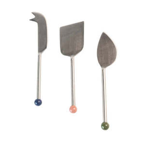 Juego de cuchillos para queso de acero inoxidable plateado con mango esférico para uso en restaurantes y cocinas - Product Image 1