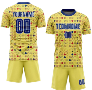 Ensemble de maillots de football personnalisés sublimés, imprimé géométrique jaune, manches courtes, uniforme de football unisexe pour adultes, numéros d'équipe 00 - Product Image 6