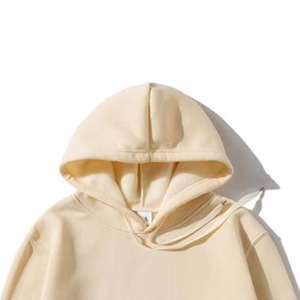 Sweat-shirt à capuche zippé beige uni pour homme, décontracté, à manches longues, avec poche kangourou, 100% coton, streetwear - Product Image 4