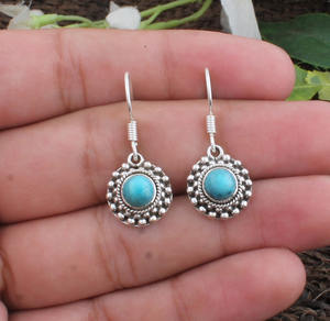 Boucles d'oreilles pendantes en turquoise naturelle, argent sterling 925, style vintage occidental gothique, bijoux en argent oxydé, vente en gros - Product Image 1