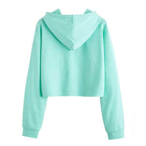 Sudadera con Capucha Corta Verde Menta para Mujer, Sudadera Informal de Manga Larga, Color Sólido, Tejida, para Otoño - Product Image 2