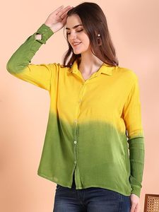 Camisa Holgada de Manga Larga con Cuello Abotonado y Estampado Tie-Dye Hecho a Mano en Rayón para Mujer, Marca Maaesa - Product Image 5