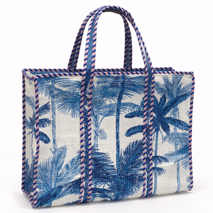Bolsa de Mano de Algodón con Estampado de Palmeras Azules para Mujer, Estilo Tropical de Playa, para Compras, Viajes, Oficina, Bolsa de Hombro - Product Image 1