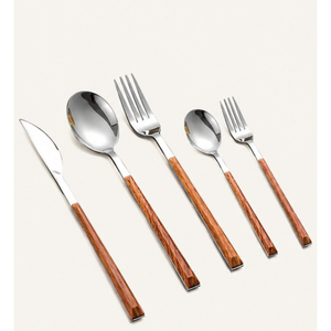 Ensemble de couverts en acier inoxydable de haute qualité avec manche en bois, ensemble de couverts écologiques pour la maison, les restaurants et les hôtels - Product Image 5
