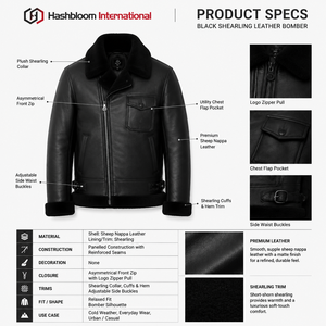 <b>Men's</b> Premium Matte Black Sheep Nappa Leather B-6 Aviator <b>Jacket</b> Wool <b>Shearling</b> Breathable Windproof Plus Size Autumn/Winter - Product Image 5