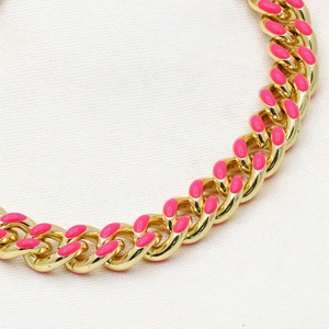 Bracelet gourmette ajustable en argent sterling 925 plaqué or avec émail rose vif, bijoux pour femme, vente en gros - Product Image 3