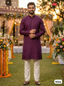 Vêtements ethniques indiens pour les mariages et les fêtes, kurta en soie jacquard avec ensemble pyjama en coton Raymond pour hommes. - Product Image 2