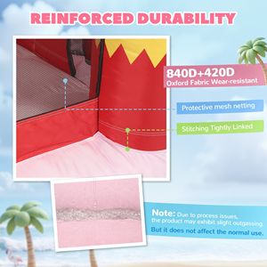 Grande Castello Gonfiabile Rosa per Esterni con Piscina di Palline e Canestro da Basket, con Ventilatore per Divertimento Interno/Esterno - Product Image 5