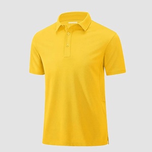 Chemise jaune à manches courtes pour homme, couleur unie, coupe décontractée, tissu en toile, séchage rapide, 180g, design boutonné - Product Image 4
