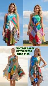 Sari de Seda para Mujer, Estilo Boho Moderno Vintage, Vestido de Verano, Multicolor a Cuadros, Impresión Digital, Transpirable, Lavable, Alta Calidad - Product Image 6