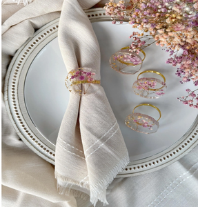 แหวนรองผ้าเช็ดปากเรซิ่นอีพ็อกซี่ ลายดอกไม้ แหวนโลหะใส งานฝีมือ แหวนรองผ้าเช็ดปากเรซิ่นทรงกลม ขายดีที่สุด - Product Image 1