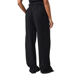 Pantalon large noir tissé à cordon de serrage pour femme – Confort léger et décontracté au quotidien - Product Image 1