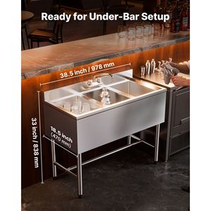 Lavello Commerciale in Acciaio Inox 304 Calibro 18, Dimensioni Vasca 25x35x25 cm, 3 Scomparti, Fabbricazione in Acciaio per Cucine Commerciali e Bar - Product Image 3